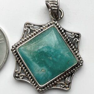 Hemimorphite Crystal Pendant Necklace with Silver Filigree